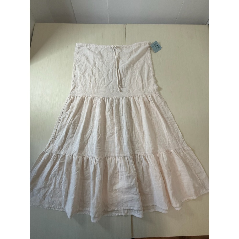 Shade & Shore Womens Tiered Drawstring Midi Skirt Off-White Small 4-6 NWT